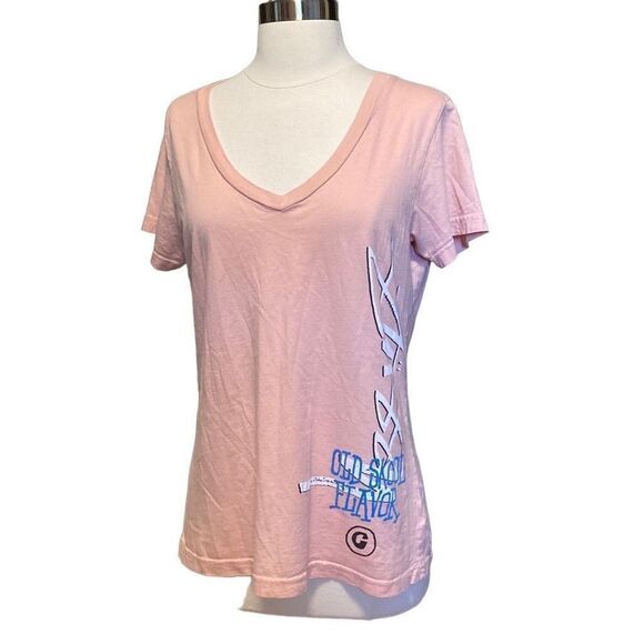 Stussy - “Old Skool Flavor’” Pink V Neck Tee Shirt sz L - Picture 2 of 8